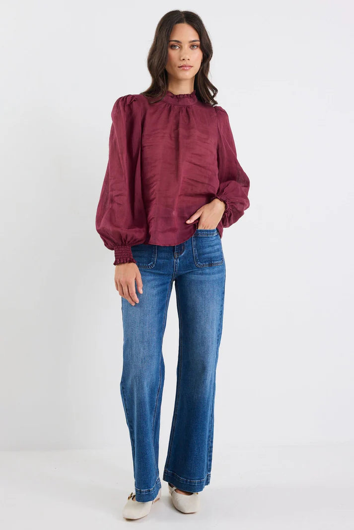 By Rosa Poet Sheer Long Sleeve Top | Burgundy Plum