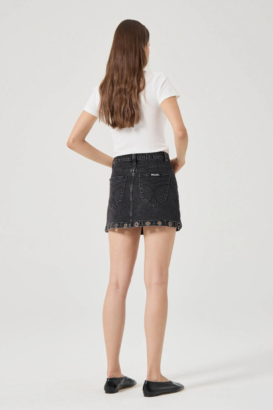 Rollas High Line Mini Denim Skirt | Black Sand Eyelet