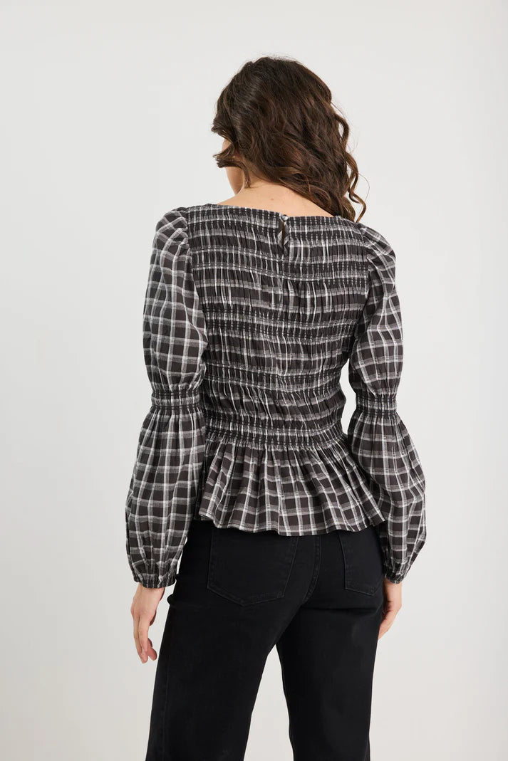 Among The Brave Required Shirred Top | Black & White Check