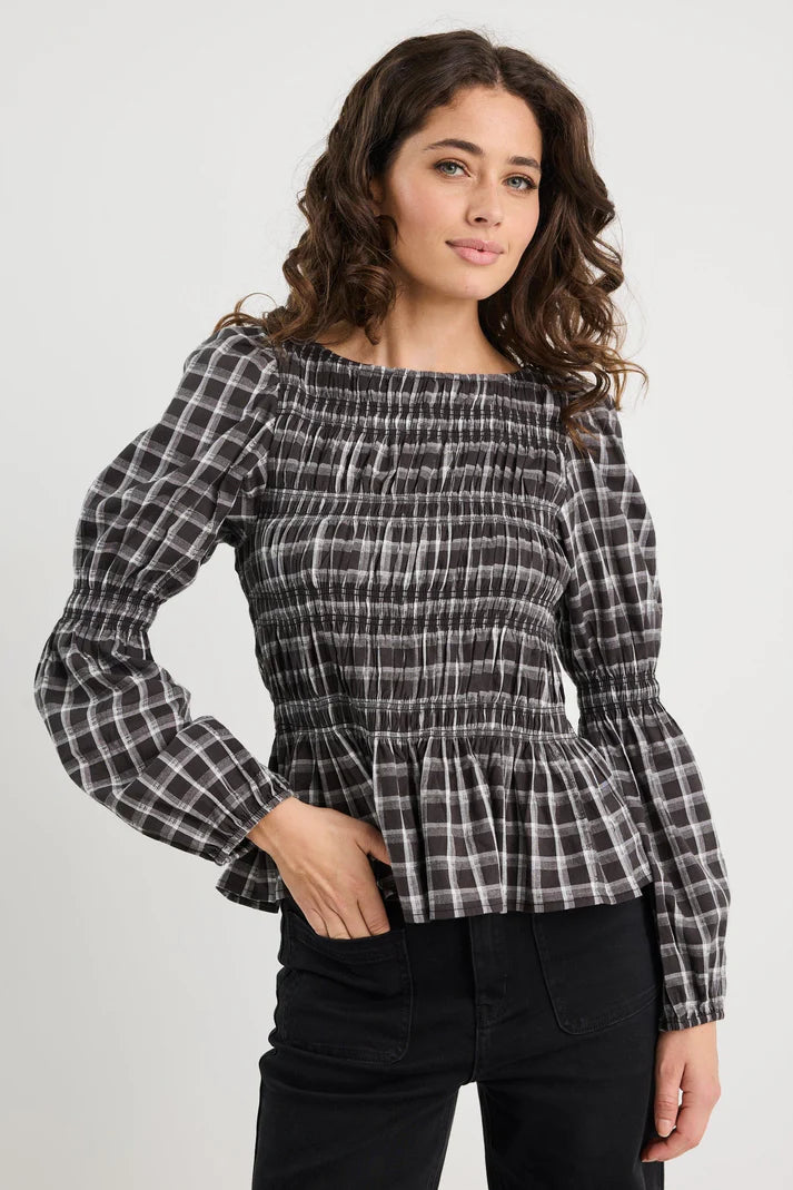 Among The Brave Required Shirred Top | Black & White Check