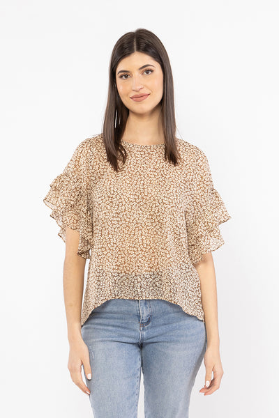 The Day Dreamer Top is such a fun feminine style. It features frill sleeves and a split at the back. Team back with your favourite bottoms this summer.  100% polyester  Frill sleeves Split at back
