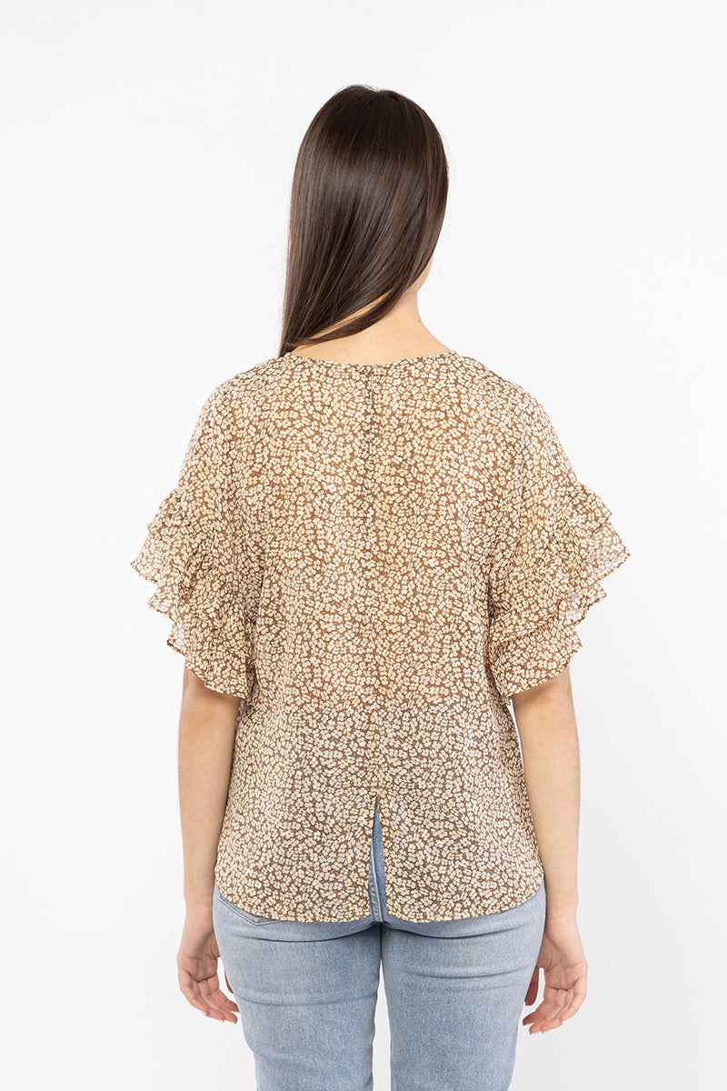 The Day Dreamer Top is such a fun feminine style. It features frill sleeves and a split at the back. Team back with your favourite bottoms this summer.  100% polyester  Frill sleeves Split at back