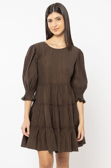 Seeking Lola Briar Tiered  Mini Dress - Brown