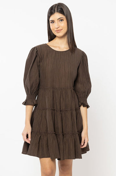Seeking Lola Briar Tiered  Mini Dress - Brown