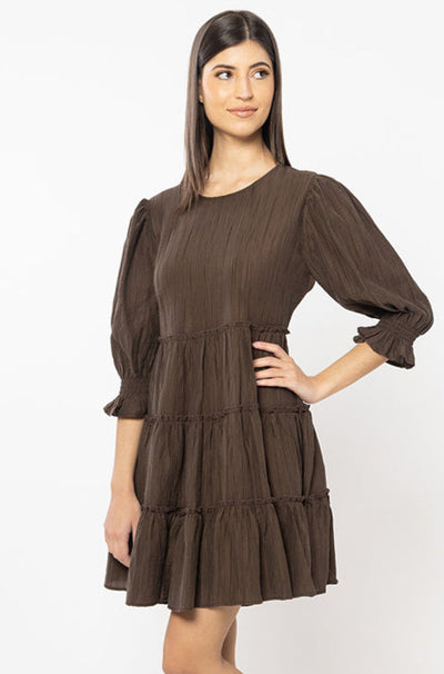 Seeking Lola Briar Tiered  Mini Dress - Brown