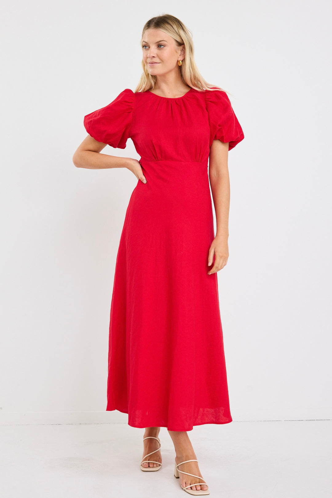 Stories Be Told Stage Puff Sleeve Maxi Dress | Cherry