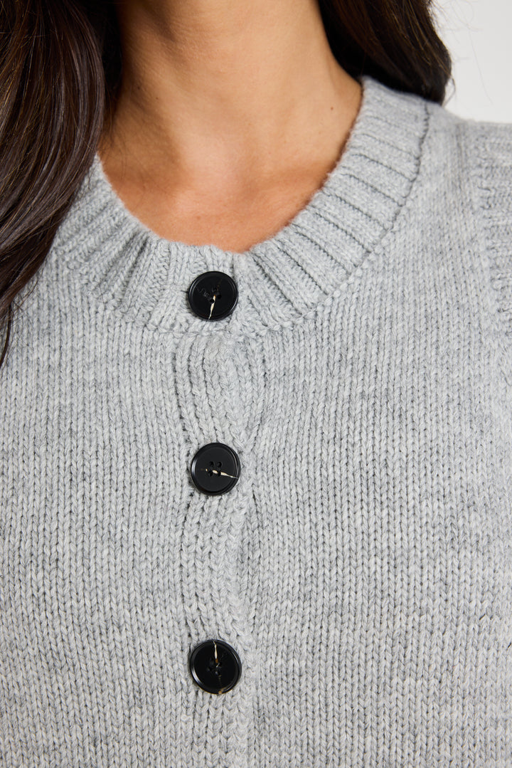 Stories Be Told Stamp Crewneck Knit Vest Top | Grey Marle