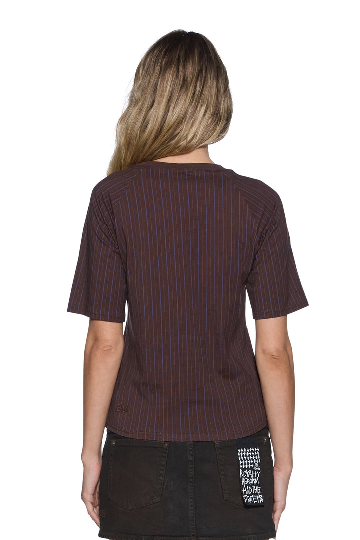 Ksubi Porter SS Top | Chocolate Pinstripe