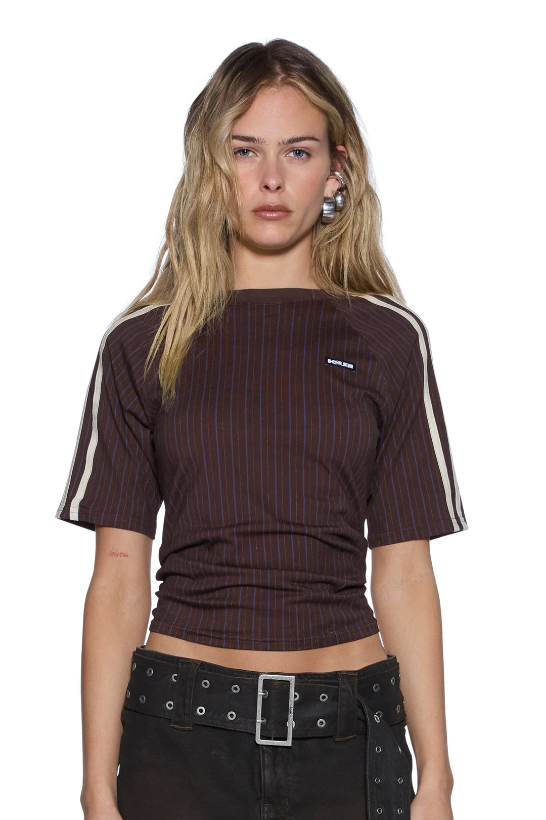 Ksubi Porter SS Top | Chocolate Pinstripe