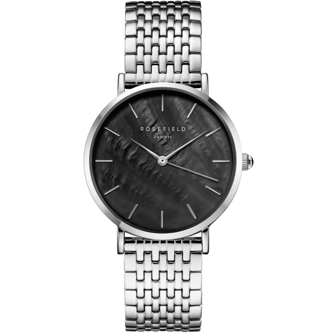 The Upper East Side is the iconic face of New York elegance, and this collection embodies that sophistication. The polished timepieces with glossy stainless steel link bracelets exude "understated luxury."      Rhodium-plated stainless steel - Silver     Water resistance 3TM