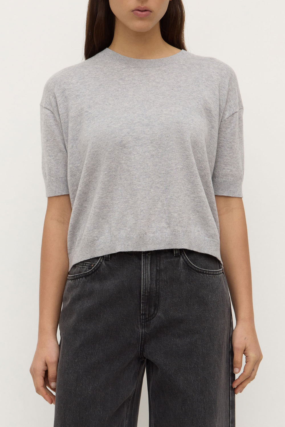 Assembly Label Vanya Cotton Cashmere Boxy Knit Tee | Grey Marle
