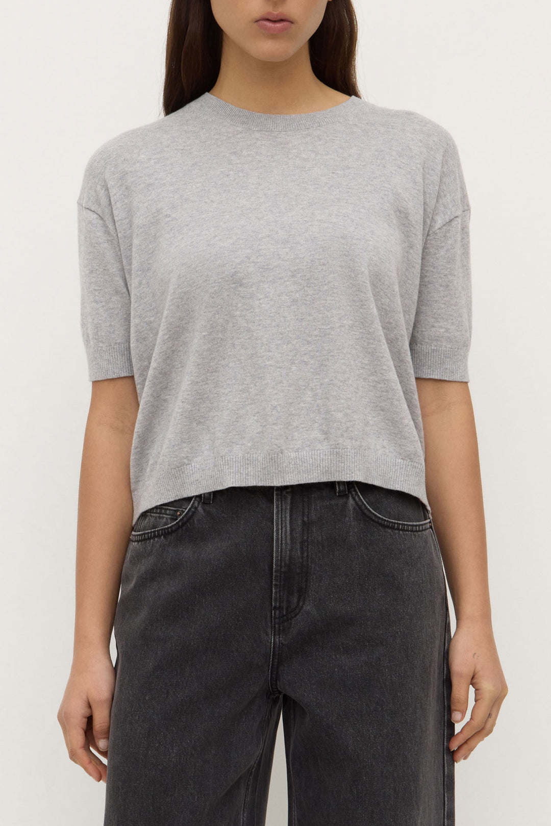 Assembly Label Vanya Cotton Cashmere Boxy Knit Tee | Grey Marle