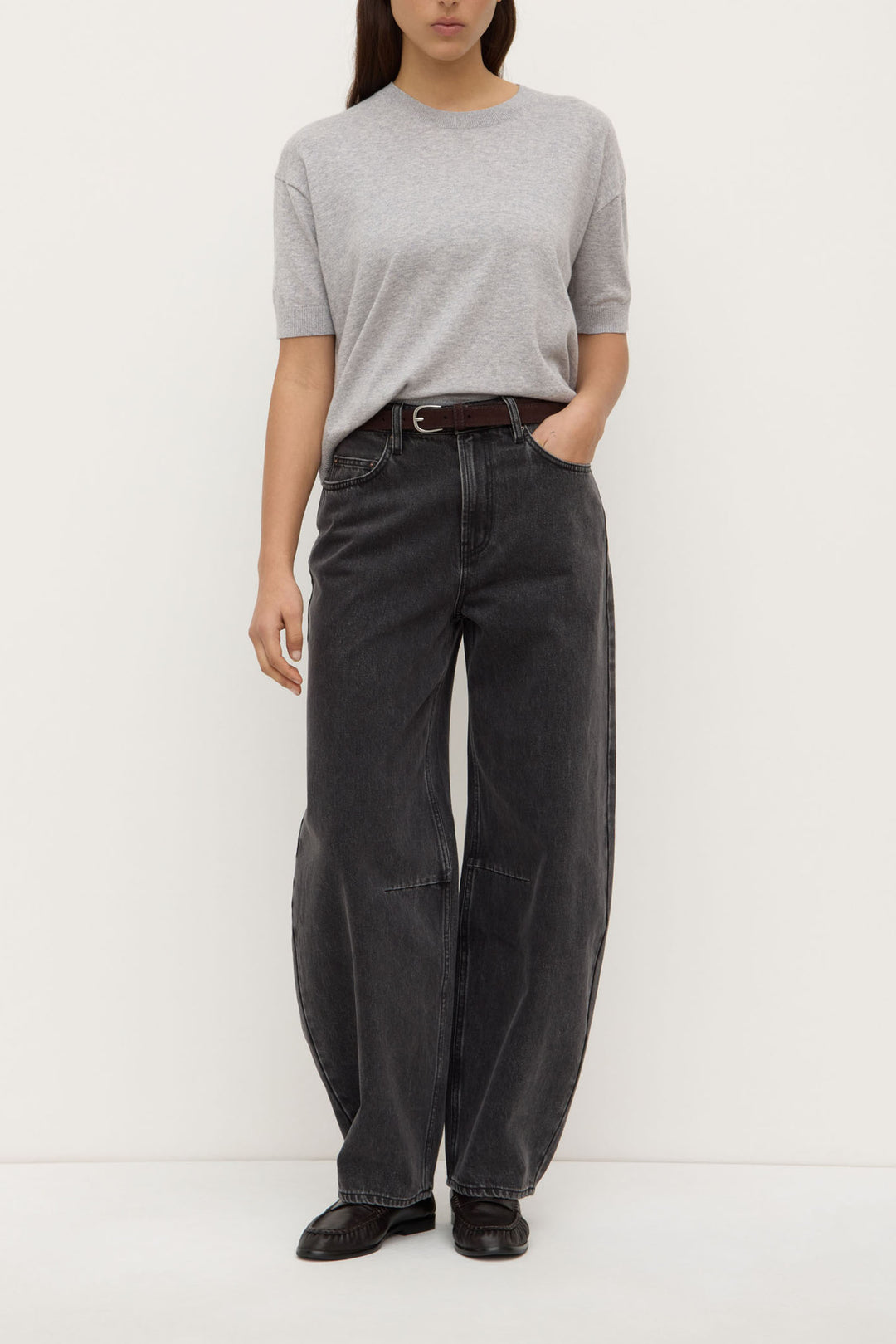 Assembly Label Vanya Cotton Cashmere Boxy Knit Tee | Grey Marle