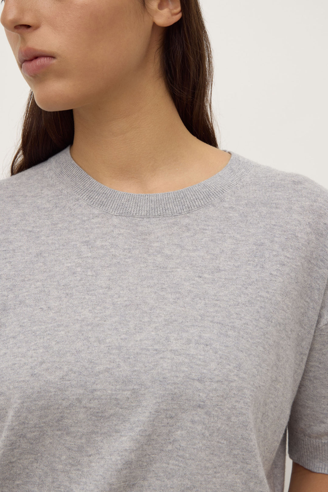 Assembly Label Vanya Cotton Cashmere Boxy Knit Tee | Grey Marle