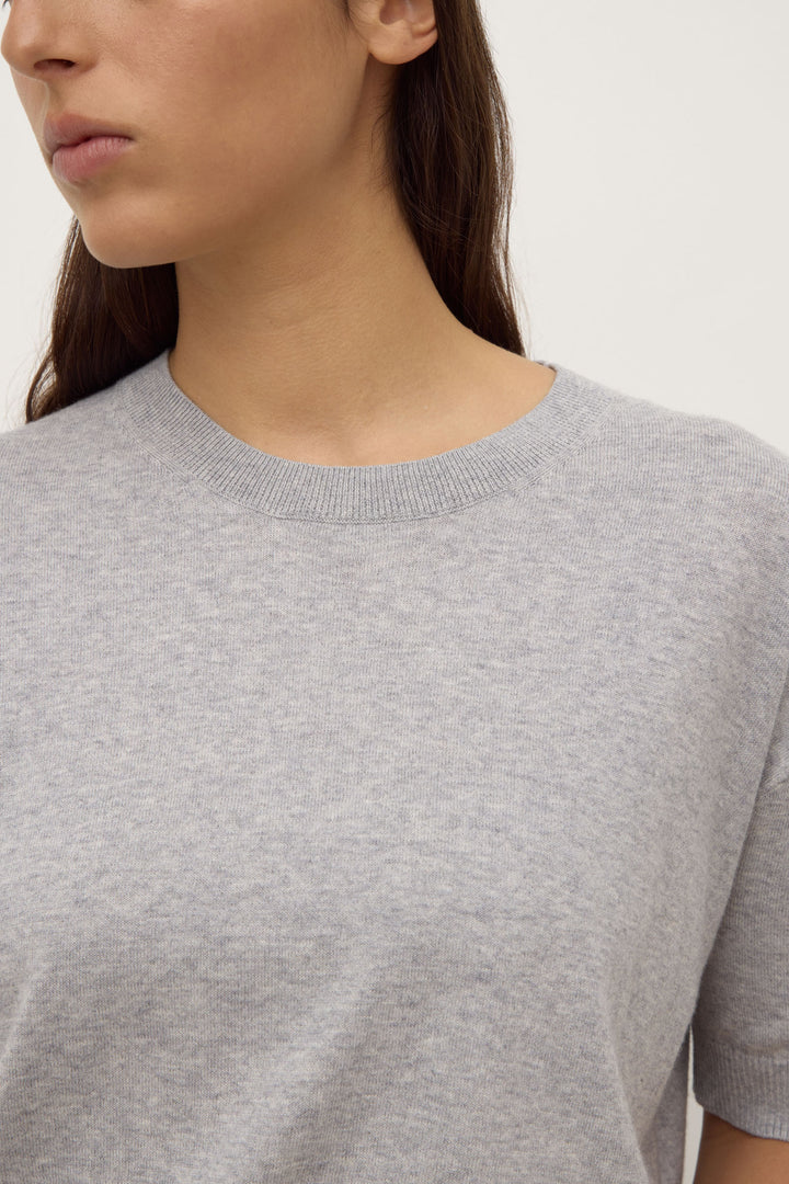 Assembly Label Vanya Cotton Cashmere Boxy Knit Tee | Grey Marle