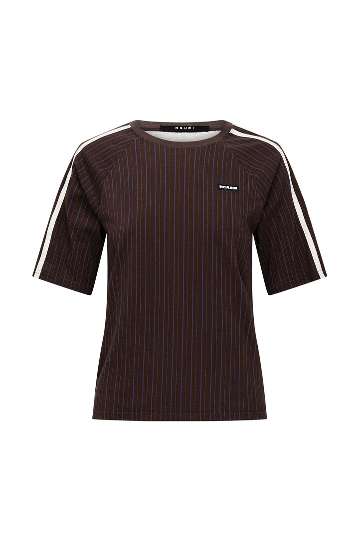 Ksubi Porter SS Top | Chocolate Pinstripe
