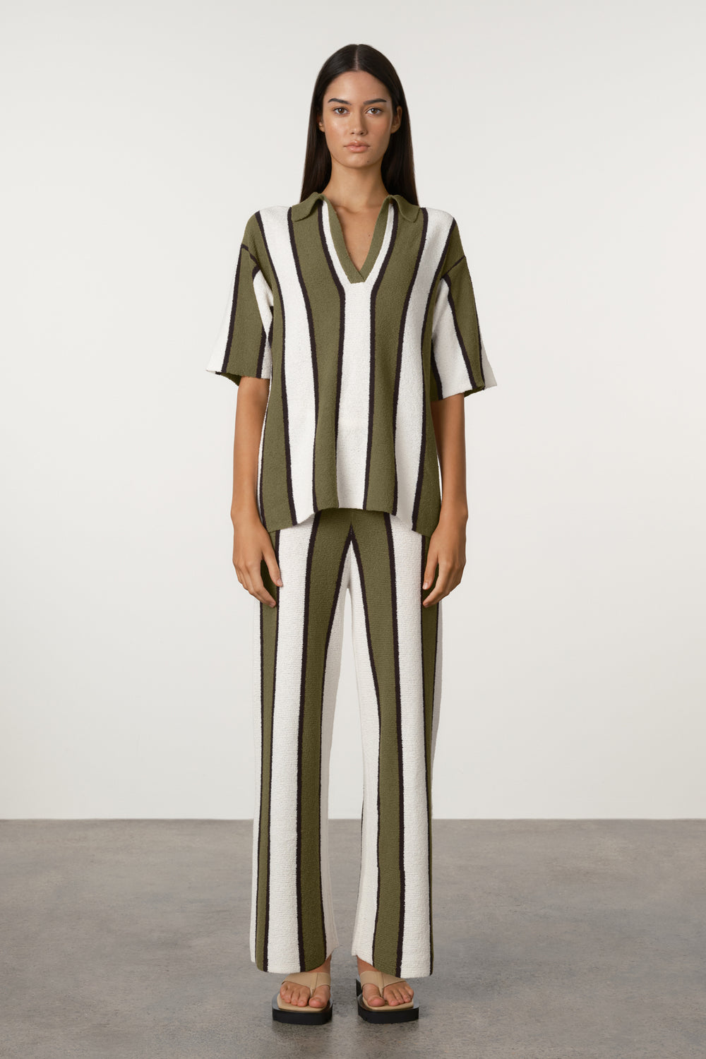 Zulu & Zephyr Textured Knit Pant | Olive Stripe