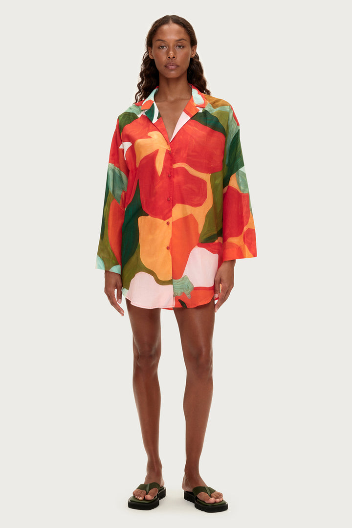 Zulu & Zephyr Cotton Silk Shirt | Red Floral