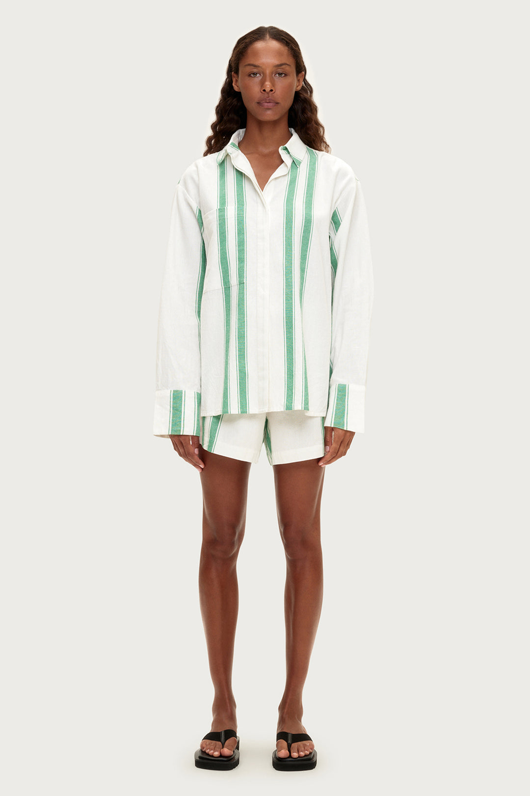 Zulu & Zephyr Cotton Linen Shirt | Green Stripe