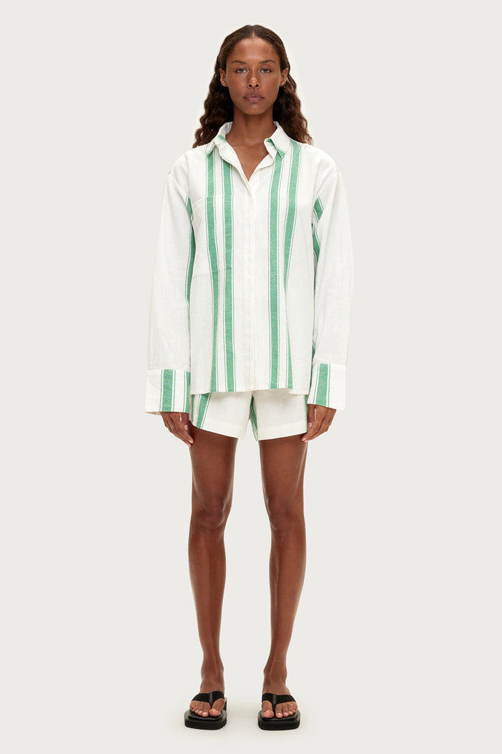 Zulu & Zephyr Cotton Linen Shirt | Green Stripe