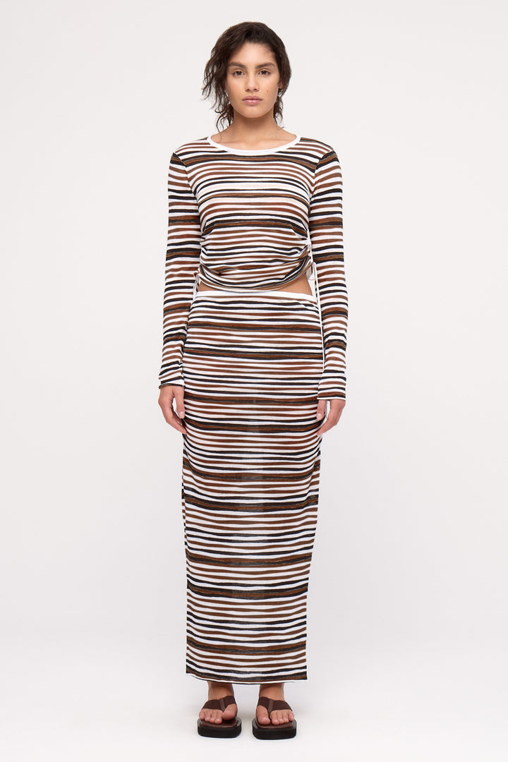 Zulu & Zephyr Gathered Long Sleeve Knit Top | Black Stripe