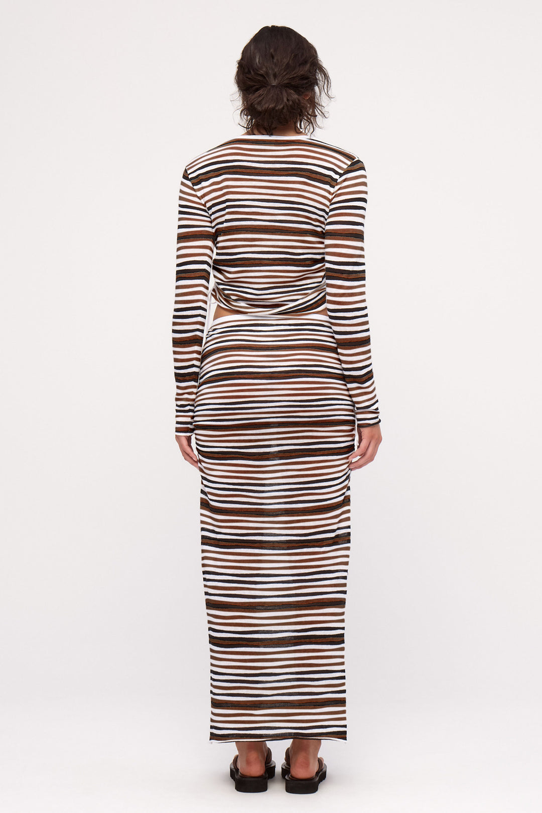 Zulu & Zephyr Gathered Long Sleeve Knit Top | Black Stripe