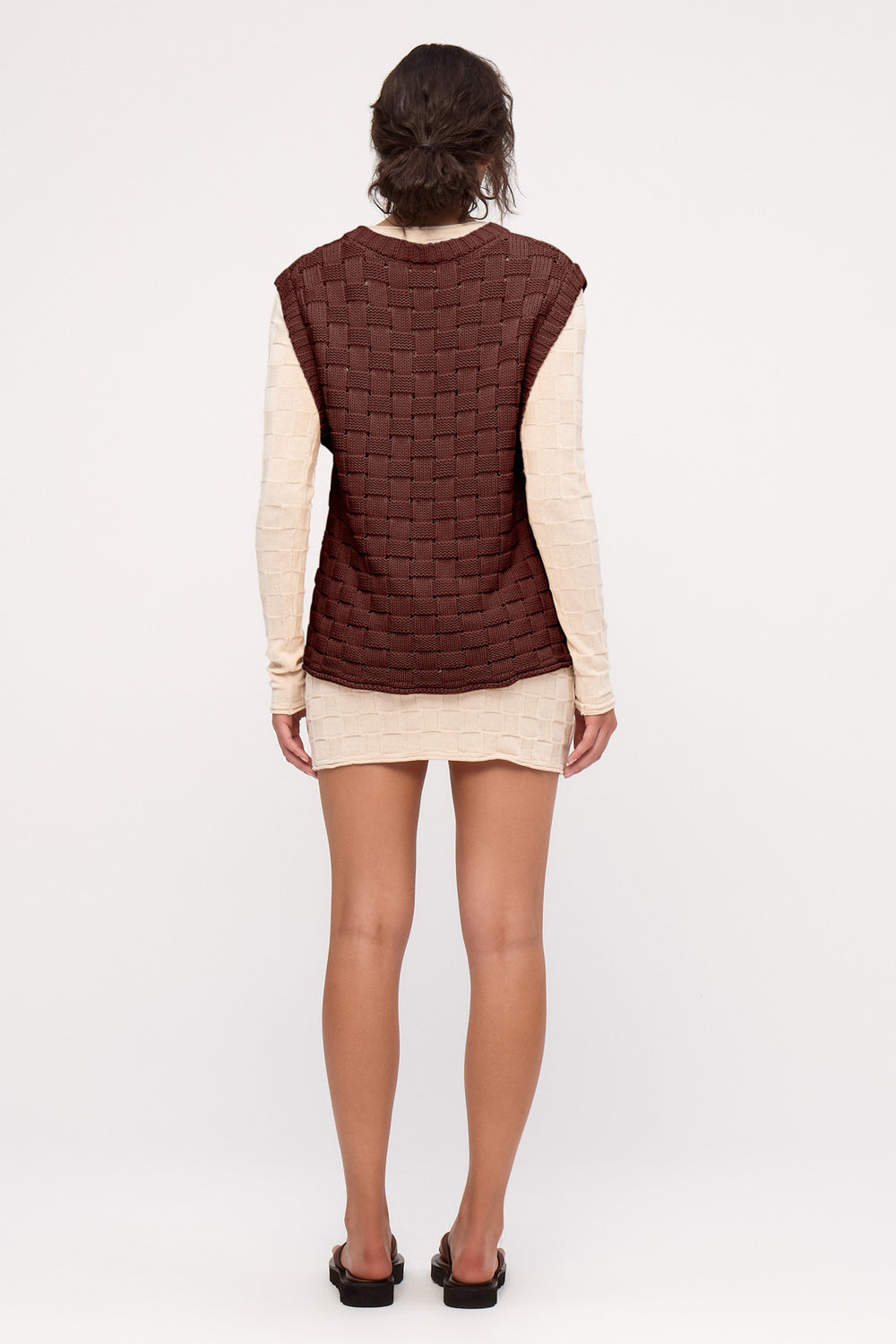 Zulu & Zephyr Basketweave Knit Vest | Deep Brown