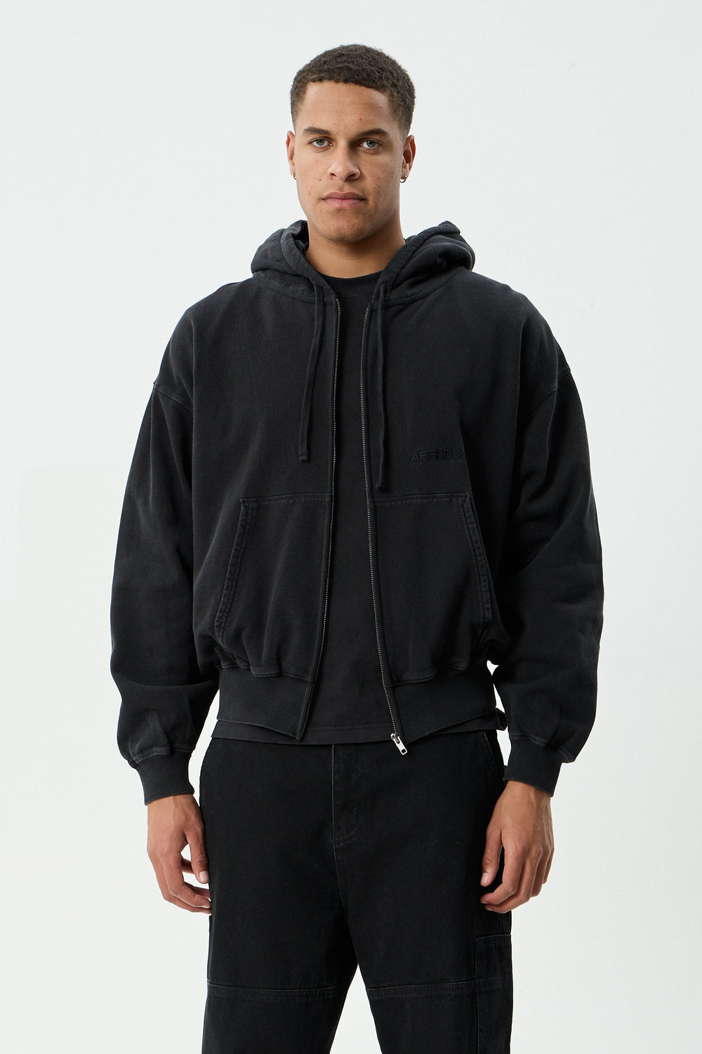 Afends Genesis Boxy Zip Hood | Stone Black