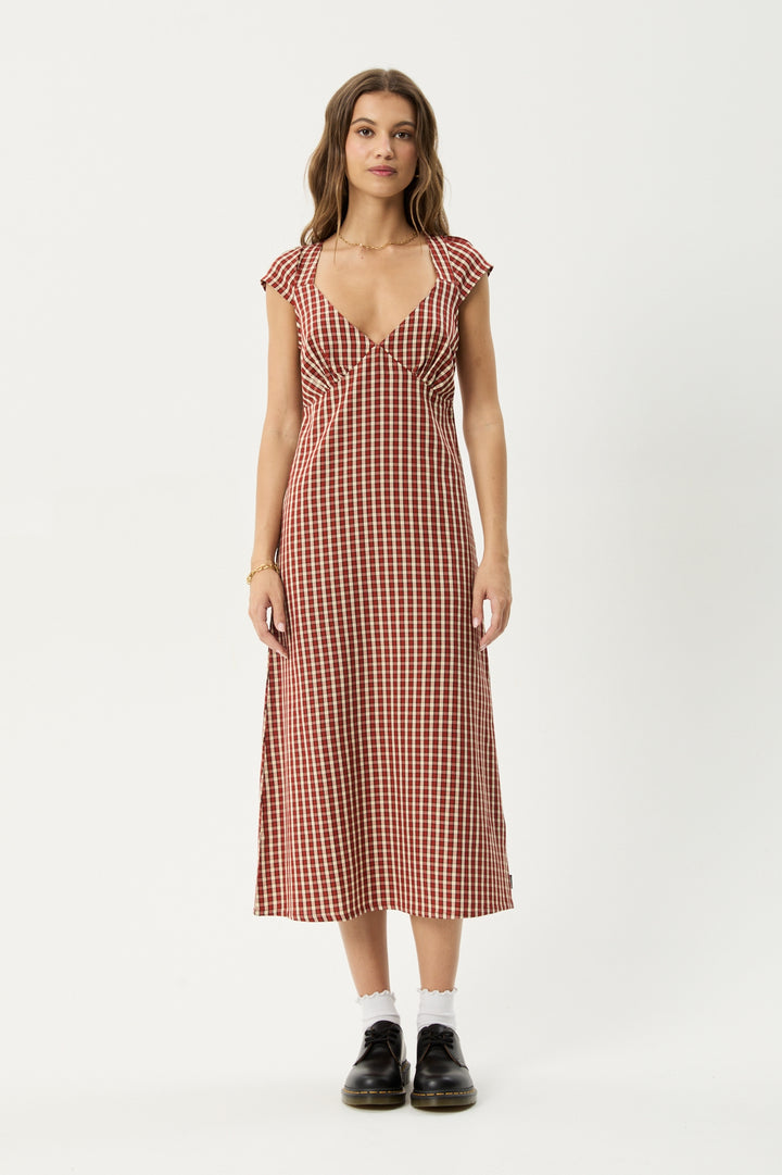 Afends Austin Check Midi Dress | Red Rum