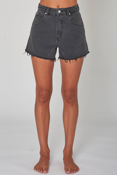 ROLLAS MIRAGE SHORT  The Rollas Mirage Shorts are now available in; Vintage White, and Stone Black. The Denim Shorts are easy-to-wear relaxed fitting mini shorts, with a high-rise waist.  The Mirage Shorts feature five classic pockets, finished with raw hemlines, subtle washing, and a signature 'Rolla's' tag on the back pocket to finish.