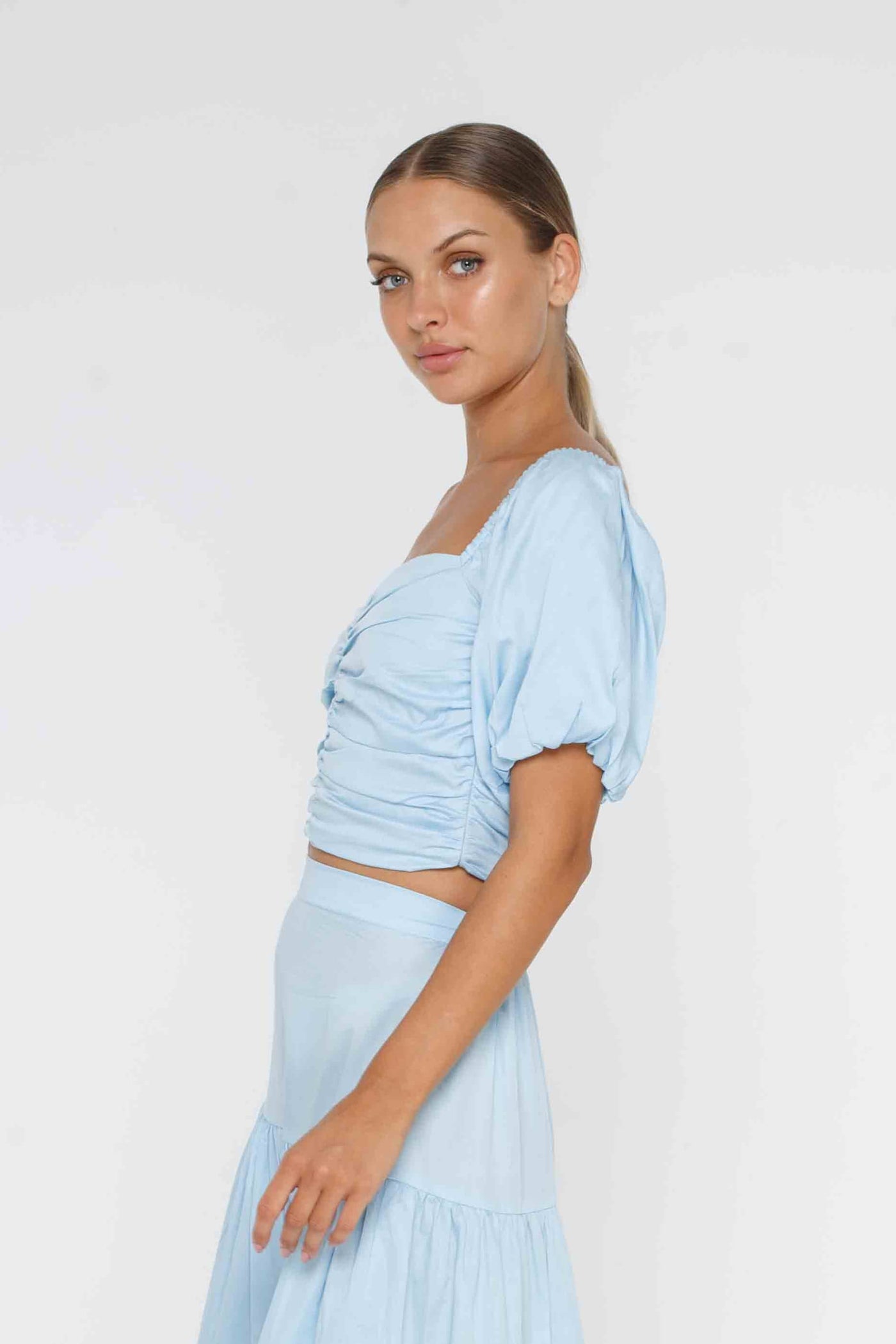 BLAK BE IN LOVE TOP - FRENCH BLUE  The Blak Be In Love Top is a super-cute cropped top which can easily be dressed up or down. 