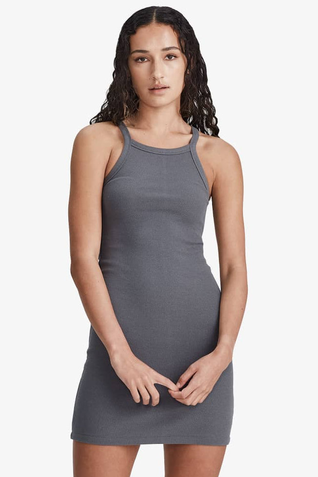 COMMONERS MINI RIB TANK DRESS  The Commoners Mini Rib Tank Dress is a super-cute and easy to wear mini length dress now available in Black and Stormy.