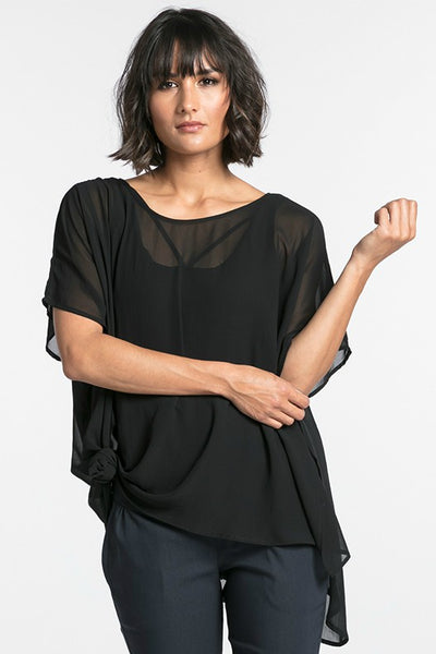 NES CIVITA TOP  The Nes Civita Top in Artillery is a sheer staple for everyday wear. Crafted from 100% polyester, this easy to wear top is loose and flowing, with angled sleeves and a slight drop tail, featuring a split detail on the left side, ideal for tying up or tucking in.