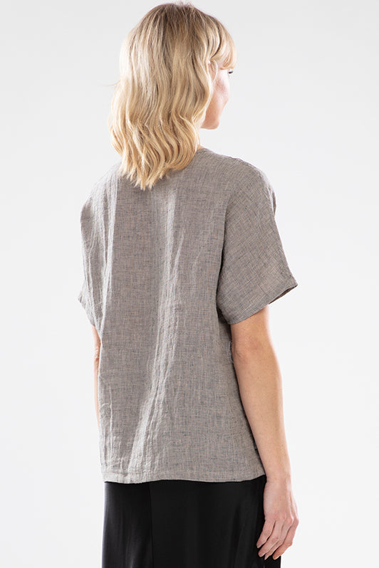 NES JASMINE TOP  The Nes Jasmine Top is a simple, yet stylish basic, perfect for the changing seasons, and is available in Coffee and Hemp.  The Jasmine Top features a curved neckline, with quarter sleeves and a gently curved hemline which drops slightly lower at the back.