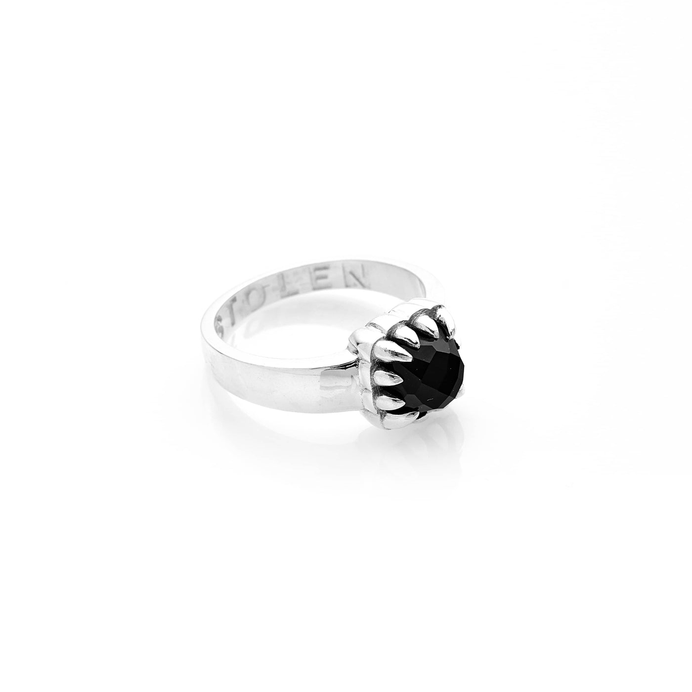 STOLEN GIRLFRIENDS CLUB BABY CLAW RING  The Stolen Girlfriends Club Baby Claw Ring is now available in Black Onyx, or Yellow Citrine. The Baby Claw Ring features a thick band, holding an Onyx, or Yellow Citrine heart charm, which is held in place by the silver claw. The Stolen Girlfriends Club Baby Claw Ring embodies simple sophistication at its finest. Team them back with any look for added style and edge. 