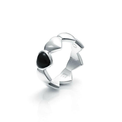 Stolen Girlfriends Club Band Of Hearts Ring - Onyx The Stolen Girlfriends Club Band of Hearts Ring is an edgy modern ring. An update on one of Stolen Girlfriends Club Cult favourites, Featuring a band of hearts with a Onyx stone. Crafted in sterling silver this ring makes a statement.