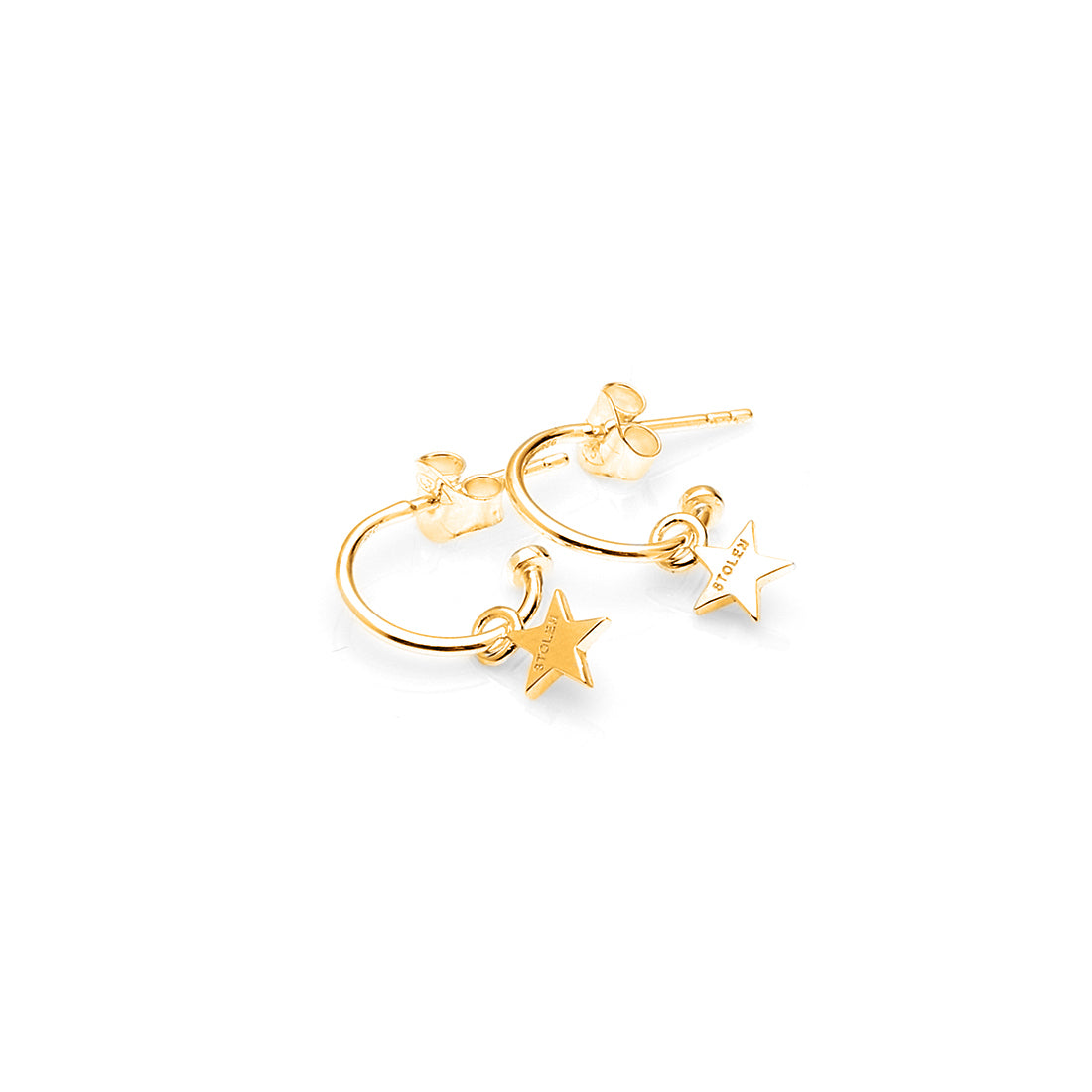 STOLEN GIRLFRIENDS CLUB STOLEN STAR ANCHOR SLEEPER  The Stolen Girlfriends Stolen Star Anchor Sleeper are gorgeous half hoop stud-style earrings, each suspending cute mini star charms.