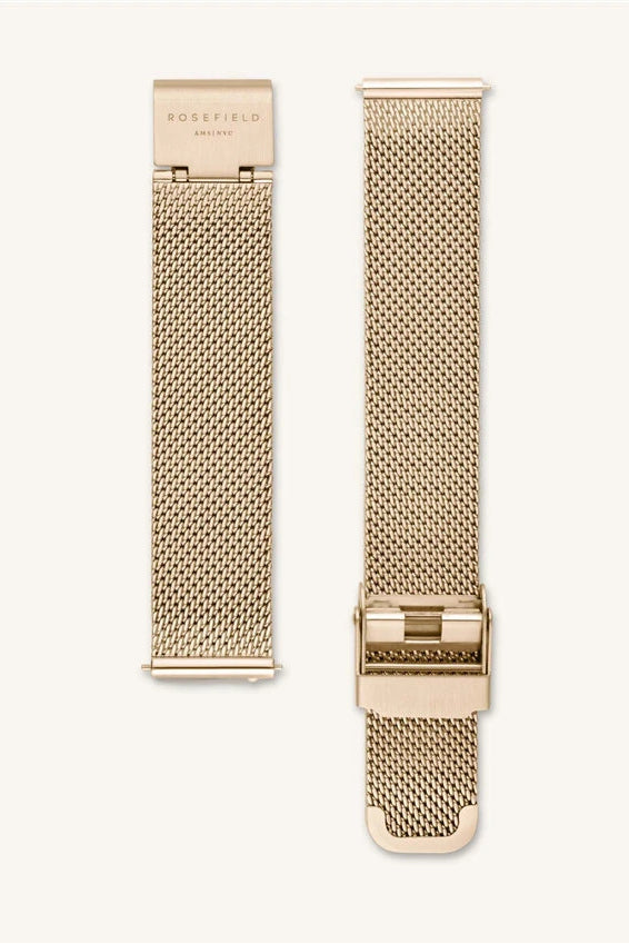 ROSEFIELD TRIBECA WATCH STRAP  The Rosefield Tribeca Strap in Gold or Silver Mesh is a classic design which can be interchanged with the following styles; West Village, Upper East Side, Tribeca and September Issue collection. Wear alone or pair with one of Rosefield's beautiful bracelets. This watch effortlessly moves from day to night.