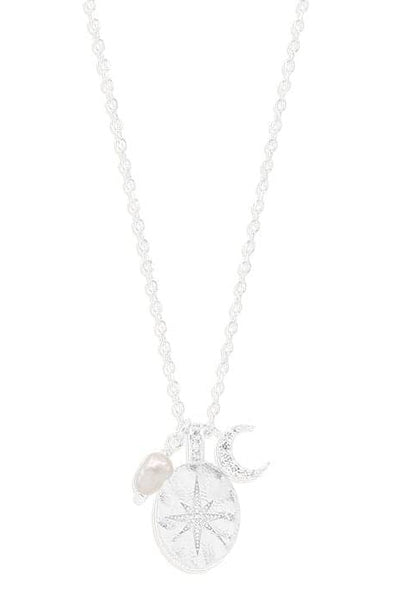 BY CHARLOTTE DREAM WEAVER NECKLACE  The By Charlotte Dream Weaver Necklace is available in Sterling Silver.  This delicate necklace weaves together the serenity of the Freshwater Pearl, a sparkling crescent Moon for new beginnings, and a crystal encrusted Star pendant for celestial guidance. 