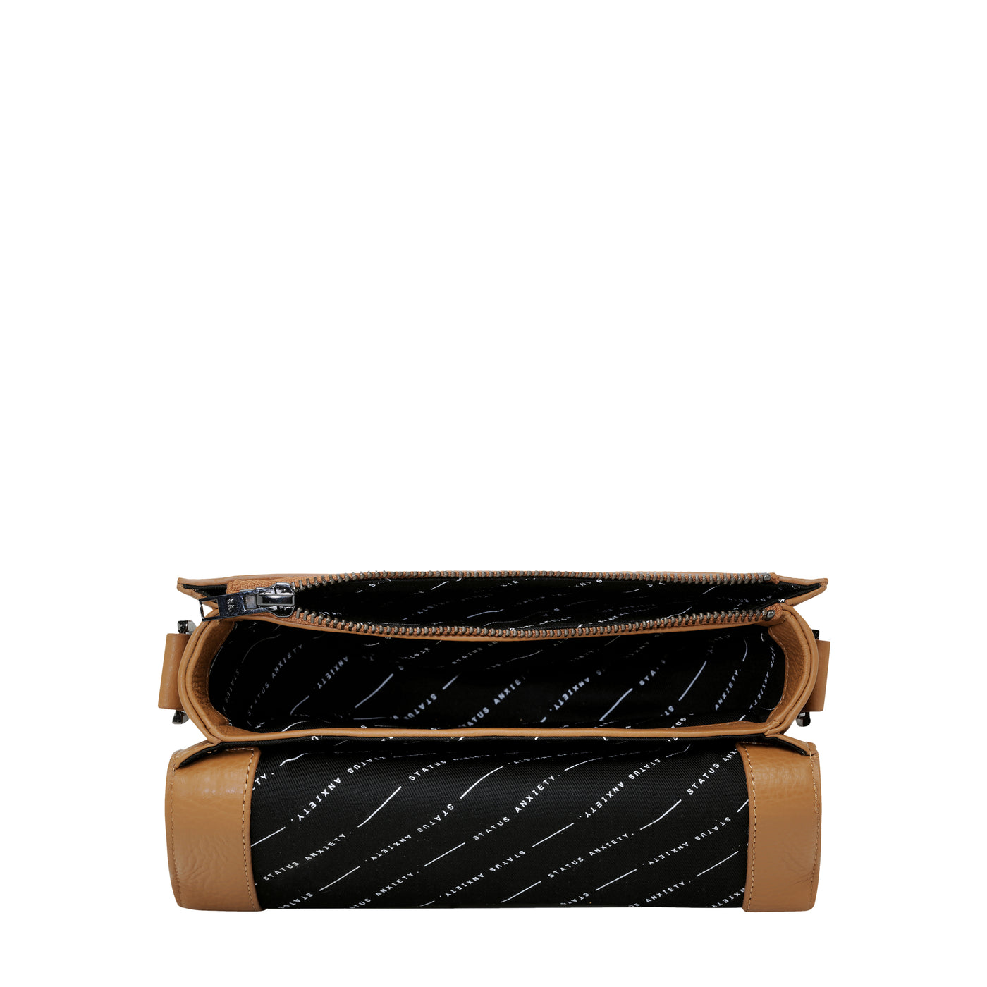 STATUS ANXIETY ALL NIGHTER BAG - TAN  The Status Anxiety All Nighter Bag is a simple stylish cross body bag, perfect for daily use as it easily fits all your essentials, and can also be carried by the top handle for an alternative bag style.