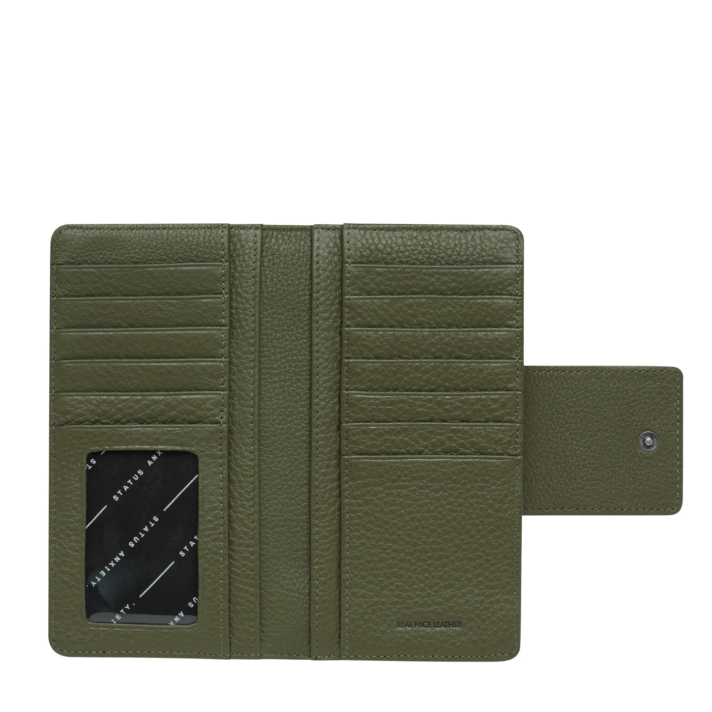 STATUS ANXIETY RUINS WALLET   The Status Anxiety Ruins Wallet is an easy-to-carry wallet, with a slim silhouette and profile, making it perfect for daily use and any outfit.  The Ruins Wallet features a oversized clip clasp to close, with a large external coin pocket, and plenty of internal card slots, and individual bank note spaces. The outside zipper section makes for easy access to your cash without having to open the main section of the wallet.